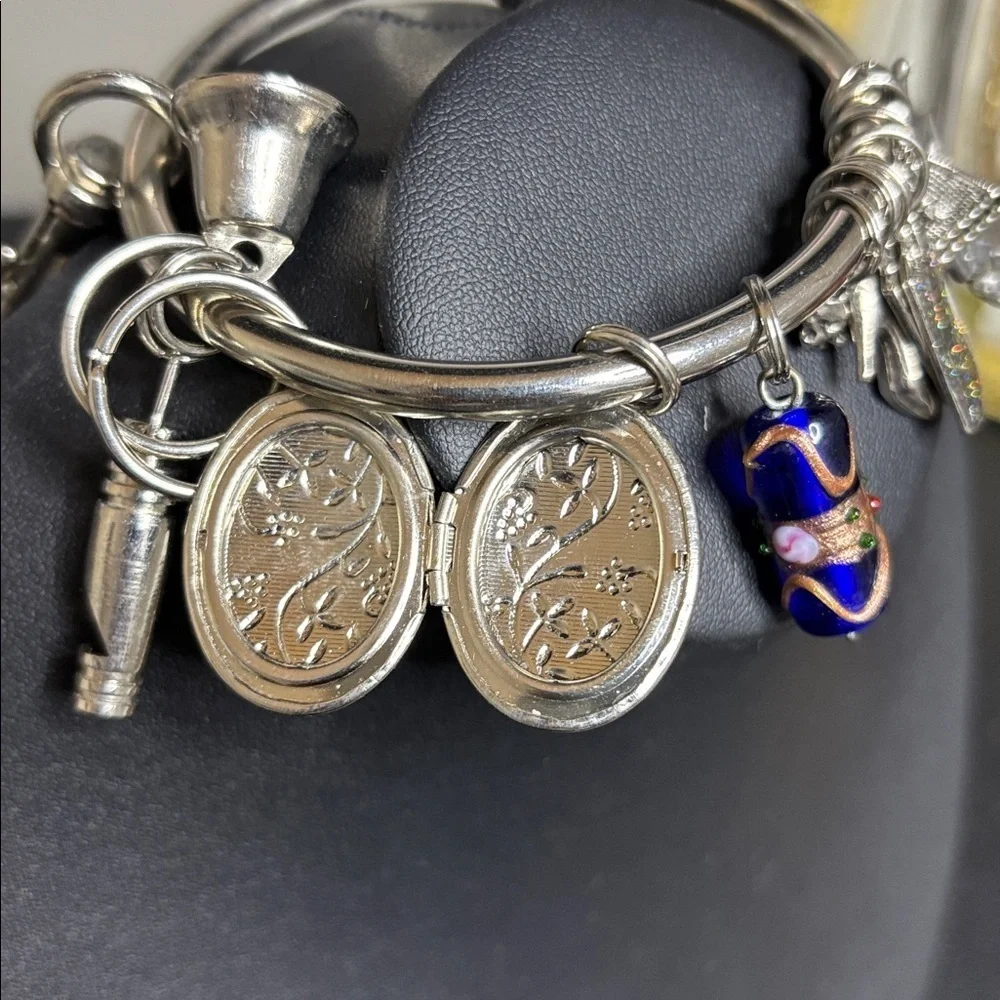 Silver Charm Bracelet Keychain with Charm Accents Purse Charm